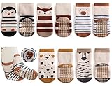 Exegawe Baby Non Slip Socks Winter - 5 Pairs Toddler Kids Thick Warm Crew Socks with Grips(Animal Stripe,L/3-5y)