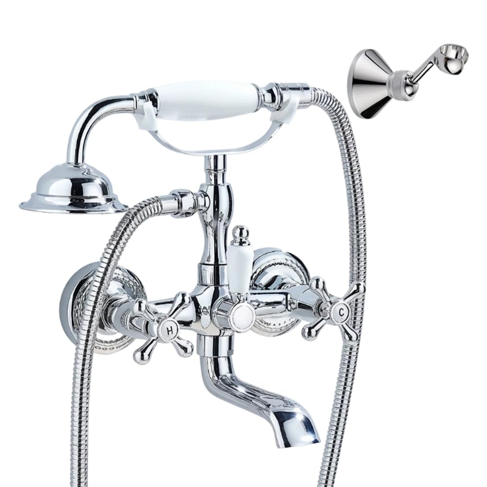 Hndhbfgrt Dual Handle Chrome Plated Bathroom Tub Faucet with Handshower and Swivel Spout