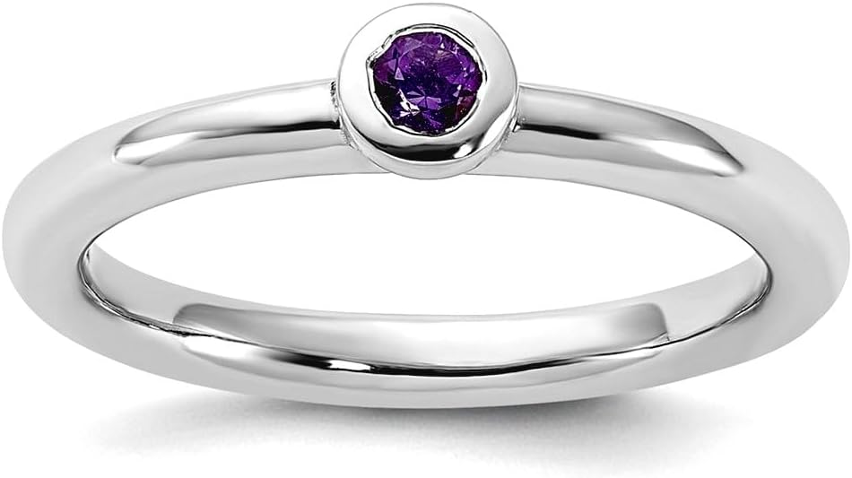 2.3mm 925 Sterling Silver Stackable Rhodium Plated Amethyst Ring Size 9 Stackable Ring for Women