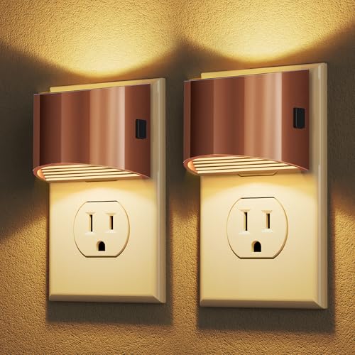 Image of DORESshop LED Night Light[2 Pack], Night Lights Plug into Wall, 3 Level Brightness Adjustable Plug in Night Light, Dusk to Dawn Sensor Nightlights for Adults,Bedroom,Bathroom,Hallway,3000K Rose Gold