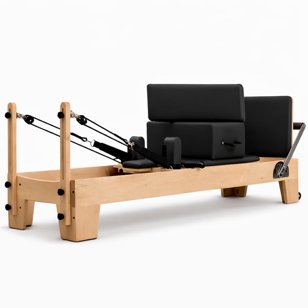 PH Fitness Pilates Reformer Madera – Máquina profesional de Pilates (plegable o modelo fijo) con 5-6 muelles, barra de pies ajustable (7 posiciones), caja incluida – Cuerpo completo y rehabilitación