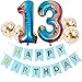 Produktbild DIWULI, großes Geburtstagsdeko-Set, Happy Birthday Girlande zum Aufhängen + 5 Konfetti Latex-Ballons Gold + Zahl 13 blau Zahlen-Ballon für 13. Geburtstag, Party, Dekoration, Luftballon, Folien-Ballon