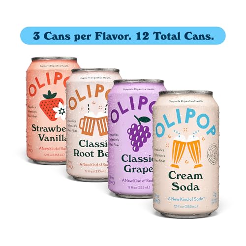 Image of OLIPOP Prebiotic Soda Pop, Favorites Variety, Pantry Pack Packed with Prebiotics, Fiber, and Botanicals, Gluten Free, Vegan, GMO Free, 12oz,(Pack of 24)