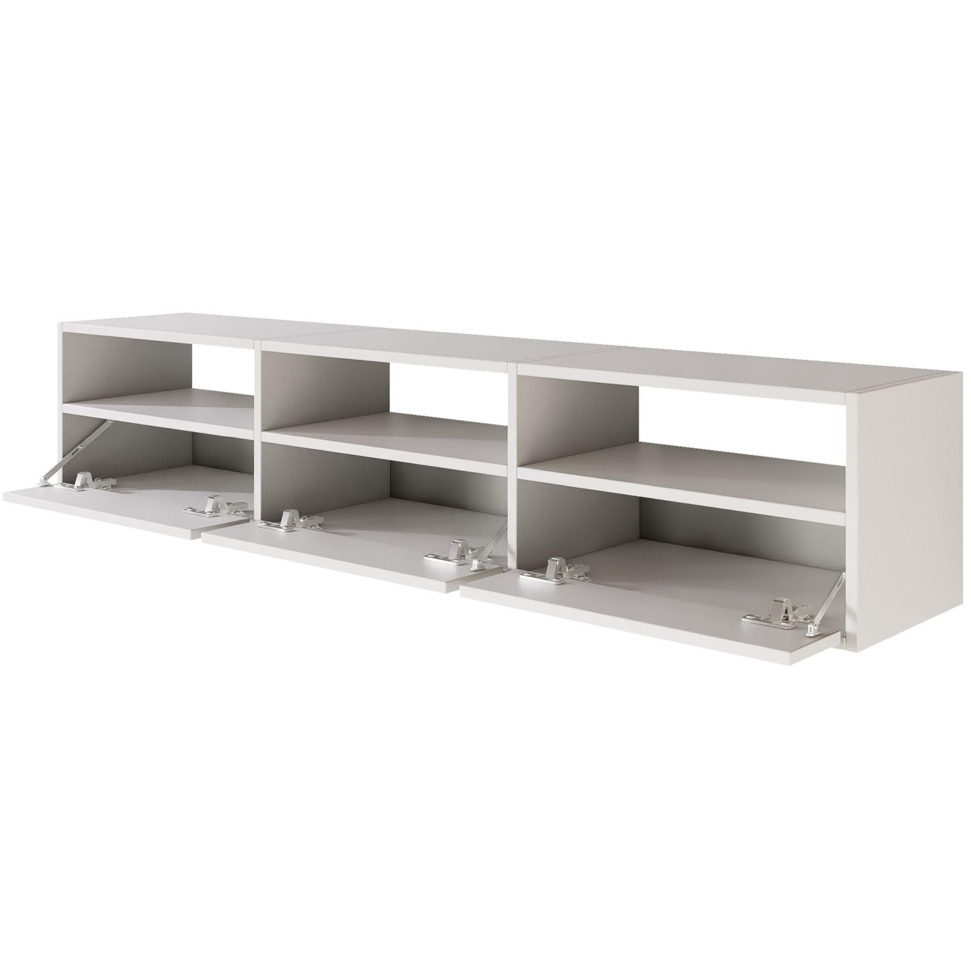 Selsey TV Lowboard - Weiß Farbe Moderne Fernseher Kommode 150 x 30 x 30 cm (BxTxH) TV Unterschrank für Wohnzimmer Schrank mit Klappen Push to Open Lowboard Hängend TV Cabinet Wandmontage