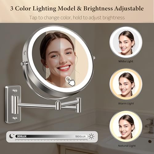 Espejo de maquillaje redondo de pared con luz 9 pulg. miniatura 4
