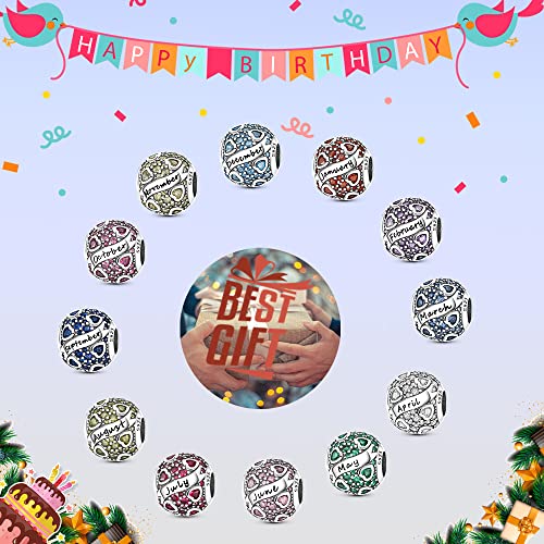 925 Sterling Silver Birthstone Charms fits Charms Bracelets for Woman,with 5A Cubic Zirconia Dangle Pendant Bead,Happy Birthday Charms for Bracelet and Necklace Valentine's Day Mother's Day Gift 6