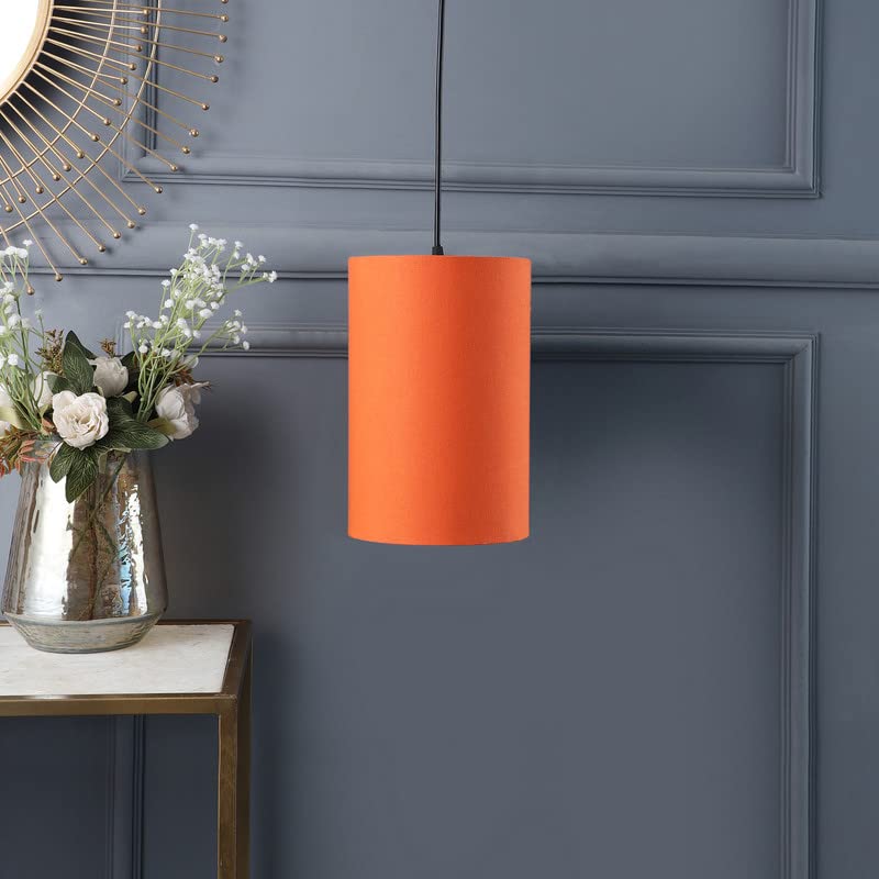 Image of Orange Color, Classic Pendant Cylinder Lamp Shade, Decorative Light Lamp, Hanging Spotlight with Fixture, 40Watts, Black Canopy -: Pack of 1 (6 * 10 Inches)
