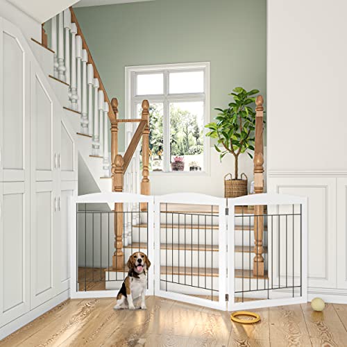 PAWLAND Extra Wide Dog gate for The House, Doorway, Stairs, Freestanding Foldable Wire Pet Gate, Pet Puppy Safety Fence, 30" Height (White, 3 Panels) - Image 6