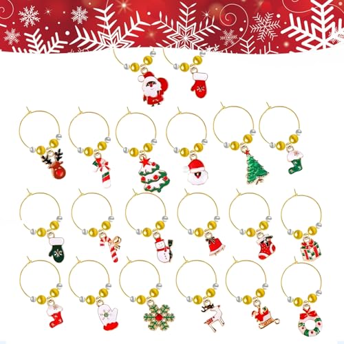 ordaily 20 PCS Christmas Wine Glass Charms | Festive Glass Markers for Stemmed Glasses | Reusable Wine Glass Tags for Holiday Parties & Family Gatherings | Gift for Wine Lovers