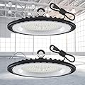 GGTH 2 Pack UFO LED High Bay Light, Plug & Play Lighting for Warehouse, 5000K Daylight, 250W, 6ft Power Cord Included, 30000 LM, 120V AC, IP66 Waterproof Shatterproof Fixture, ETL Listed