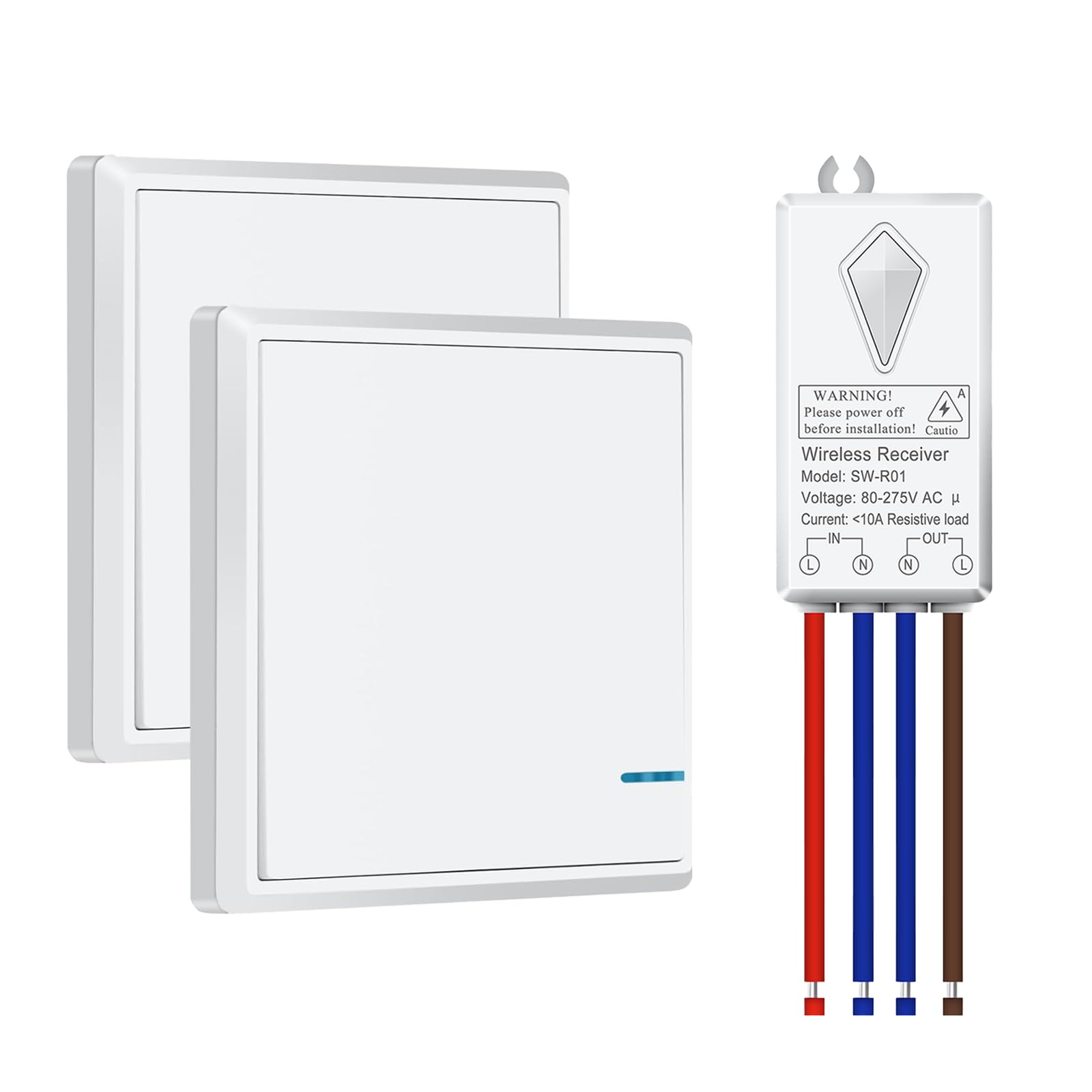 Wireless Light Switch Kit,Wireless Switch for Light AC 80~275V,No Wiring Wall Switch for Home Lighting,RF Remote Control Up to 400m,IP66 Waterproof Ideal for Bathroom,Kitchen,10A 1000w