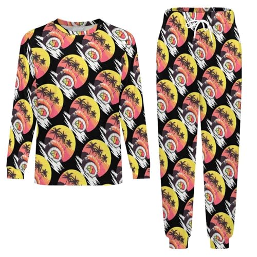 Tree In Japanese Sushi Pajama Set Long Sleeve Lounge Sets Sleepwear 2 Pjs Nightwear for Men Women3