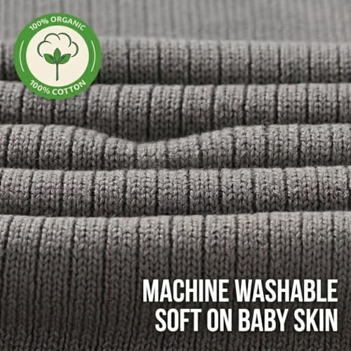 Image of 100% Organic Cotton Knit Receiving Baby Blanket for Newborns - Soft, Breathable Blanket for Crib & Stroller - Nursery Gift (Cloud Grey)