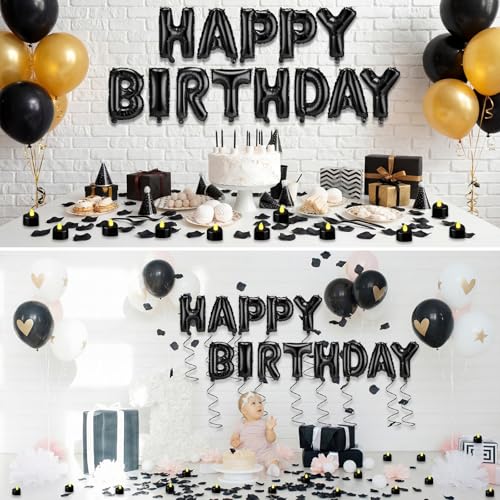 Image of Black Happy Birthday Balloons Decorations Letter Balloons Banner