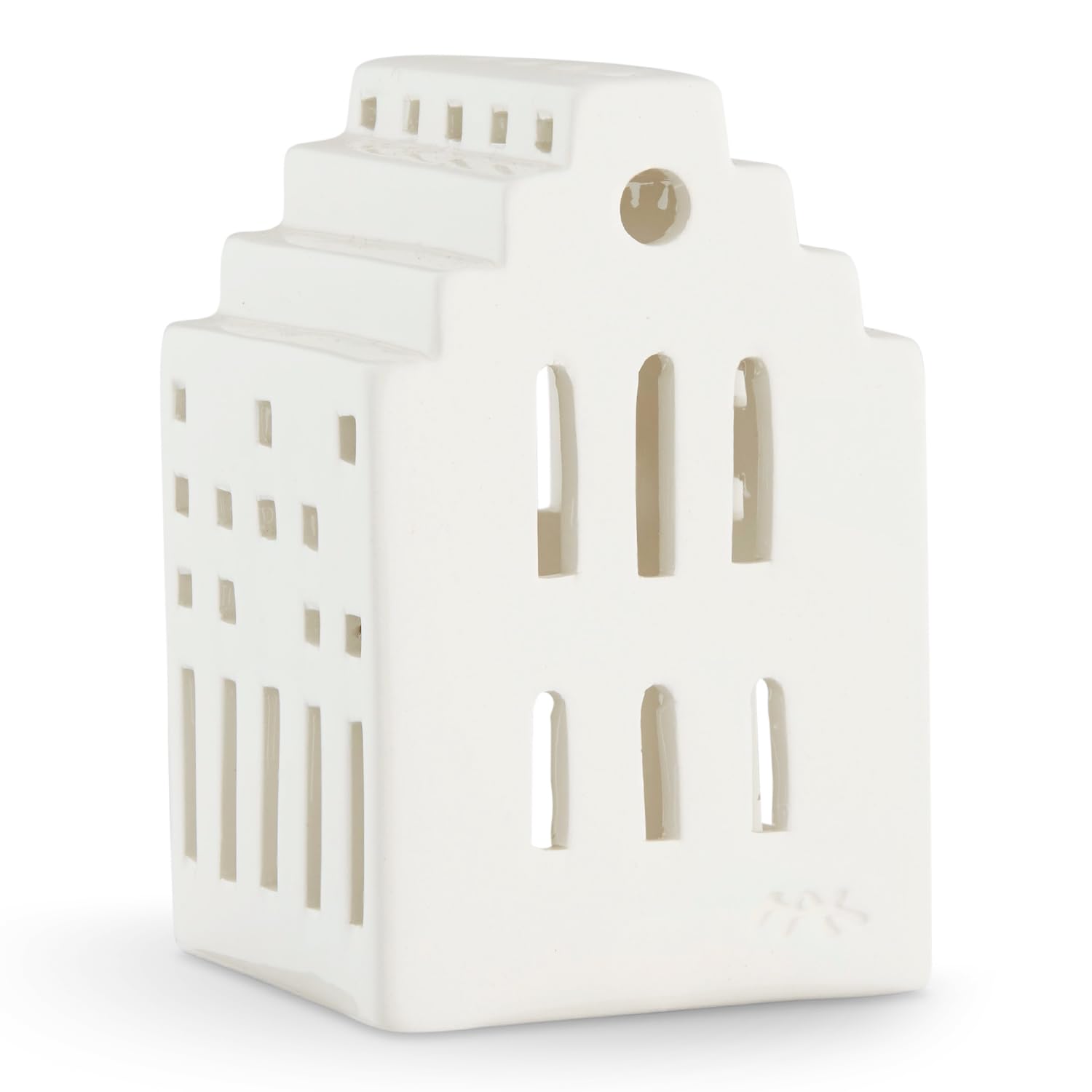 Kahler Urbania Lighthouse Long Church, Candle Holder, White, 3.9" H, Designed by Bache & Bendix Becker, Gift Box Included