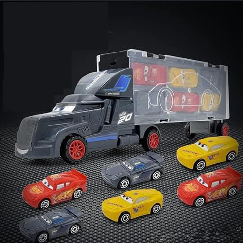 Image of 7-in-1 Transport Truck Toy | Big Unbreakable Carrier with 6 Die-Cast Cars | Vehicle Playset for Kids & Toddlers