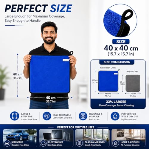 Image of Microfiber Cloth 600 GSM 40 X 40 cms - 1 pcs for Car, Bike Cleaning and Detailing & Home Cleaning, Double Sided, Super Absorbent & Lint Free (Grey /Yellow) OR (Grey /Blue)