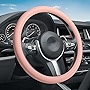 VARGTR Car Steering Wheel Cover,Universal 15 Inch Premium Leather Car Steering Wheel Cover,Best Grip,Perforated Design,Breathable,Non-Slip,Sweat-Absorbent,Warm in Winter and Cool in Summer (Pink)