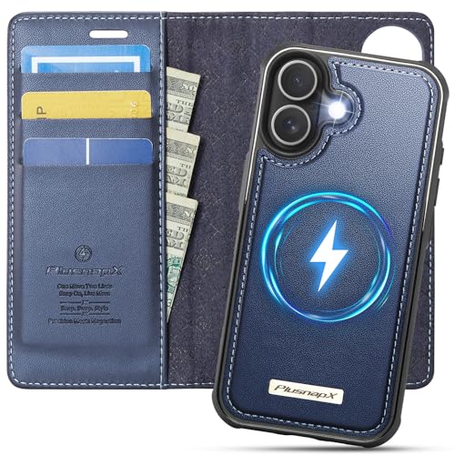 PlusnapX Wallet Case for iPhone 17 Compatible with Magsafe, 2-in-1 PU Leather Flip RFID Blocking Card Holder Stand Shockproof Magnetic Detachable Cover for iPhone 17 Case 6.3", Deep Blue by PlusnapX - Used condition - US$10.11