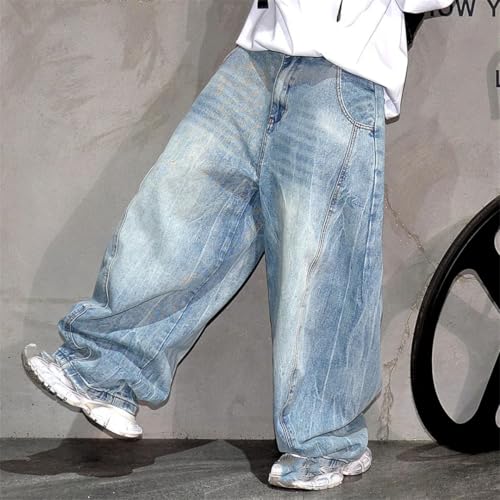 Men’S Trendy Loose Baggy Cargo Skateboard Harem Pants Button Fly Light Distressed Wash Full Length Jeans3