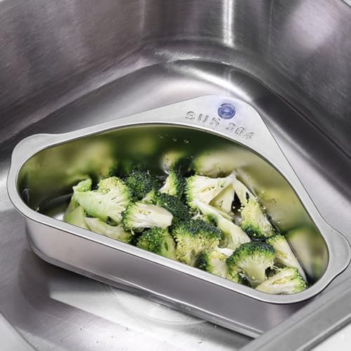 Escurridor de platos triangular de acero inoxidable: cesta de drenaje con ventosa para cocina 6
