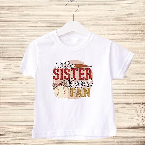 Litte Sister Biggest Fan #1 Kids Shirts, YS-YXL, Girls, Ball with Bow, Glitter Print, Game Day, Great to Wear at The Ballpark4