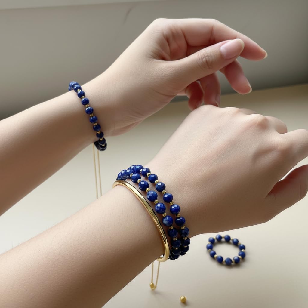 Lapis Lazuli Healing Bracelet – Real Crystal Beads for Stress Relief, Meditation & Chakra Balance – Natural Gemstone Jewelry Gift for Women & Men, Adjustable with Gift Box - Image 3