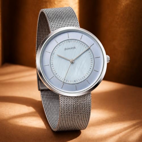 Image of Sonata Modern Edit 3 Quartz Blue Round Dial Women's Watch - 8193SM01