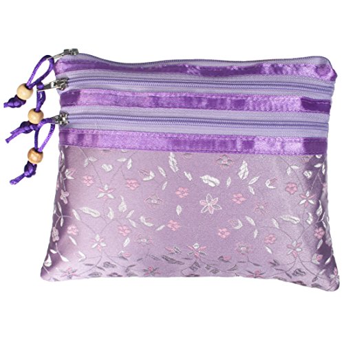 kilofly 2 pc Chinese Silk Brocade 3 Zipper Pocket Tassel Jewelry Bag Gift Pouch - Image 6