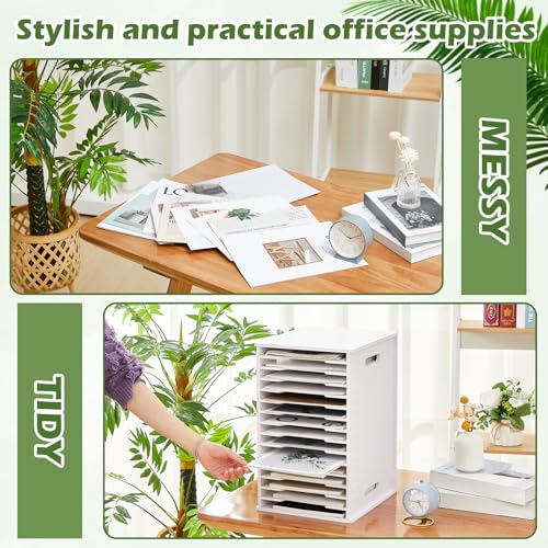 Juexica 15 Tier 8.5" x 11" Scrapbook Paper Organizer, White Cardstock File Organizer with Adjustable Shelves, Stackable Paper Trays, Desktop Storage Rack Document Holder for Desk Home Office - Image 6