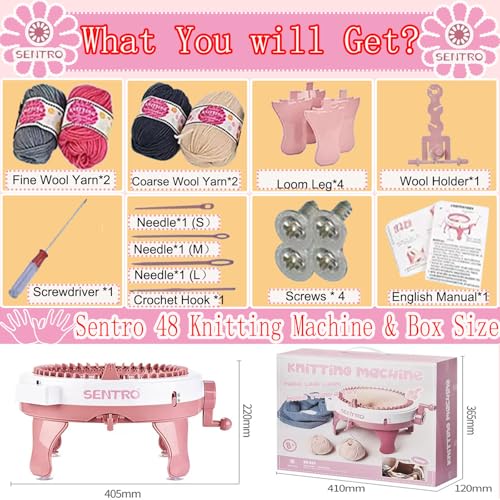 Image of Sentro Knitting Machine,Sentro 48 Needles Knitting Machine with Row Counter Automatic Circular Weaving Spinning Knitting Loom Machine Kit for Adults and Beginners for Hats /Scarf /Sweater /Kintting Toys