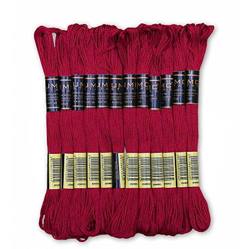 Image of Pack of 12 Premium Embroidery Thread | 100% Egyptian Cotton Premium Skeins | Cross Stitch Embroidery Floss | Oeko TEX Certified Stranded Cotton | Ideal for Arts & Crafts (Red 47)