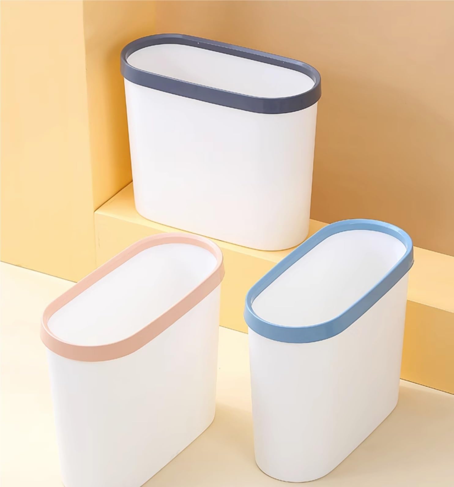Cubo De La Basura Casa Papelera De Plástico For Espacios Estrechos, Baño Y Hogar Papelera Reciclaje(Black)