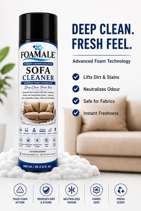 Image of Sofa Cleaner Foam Spray 600ml Upholstery & Fabric Cleaner for Sofa | Deep Stain & Odour Removal Cleaning Solution (Pack of 3)