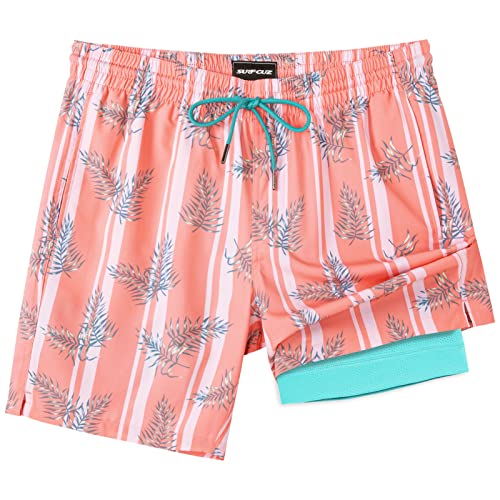 Image of SURF CUZ Mens Swim Trunks with Compression Liner Swim Shorts 7 inch Swimming Trunks Stretch 7 Inch Swim Suits Quick Dry