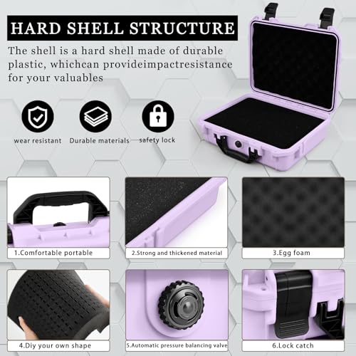 Image of Relaxweex 1 Pcs Waterproof Hard Case with DIY Customizable Foam Insert Portable Protective Case with Knife for Camera Drones Equipments Tools Test Instruments(Purple,14.3 x 11.4 x 4.5 Inch)