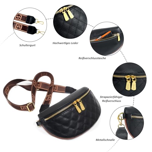 Umhängetasche Damen Bauchtasche Damen Leder, Crossbody Bag Damen Breiter Gurt, Damen-Umhängetaschen Bauchtasche Damen Stylisch, Gürteltasche Damen Elegante – Bild 5
