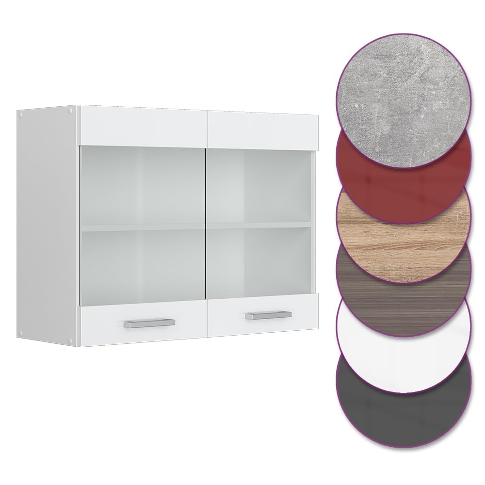Vicco Mobile da cucina in vetro R-Line, Bianco lucido, 80 cm, per la libera combinazione all'interno di sistemi cucina modulari