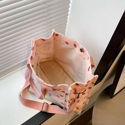 Image of Cherry Tote Bag for Women Canvas Patched Purse Cute Shoulder Bag Multi-Pocket Satchel Handbag for work travel