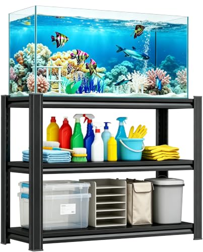 Image of 10-20 Gallon Aquarium Stand, Adjustable Fish Tank Stand, Heavy Duty Metal Shelving Fish Tank Holder for Turtle Tanks, Reptile Terrariums, Black
