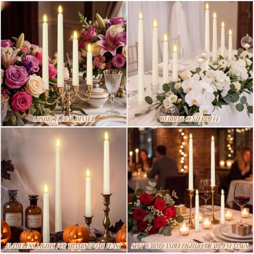 Image of Rossesay 24 Pcs Flameless LED Taper Candles Battery Operated Candle Flameless Candlesticks Flickering for Christmas Church Wedding Indoor Decoration (Roman Column,8.5 inch,9.65 inch,10.8 inch,12.8 inch,Ivory White)