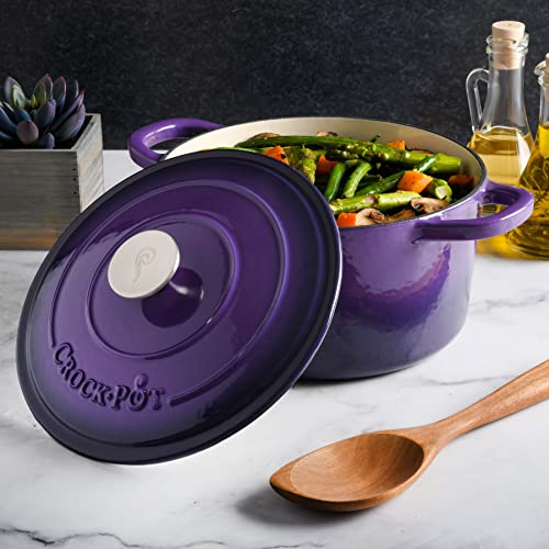 Image of Crock-Pot Artisan 5-Quart Round Enameled Cast Iron Dutch Oven - Lavender Purple, Durable Heavy-Duty Cookware for Slow Cooking, Roasting, Baking with Lid