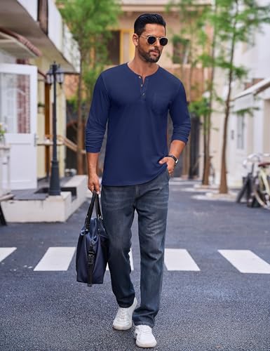 Cotrasen Mens Henley Long Sleeve Shirts Cotton Pocket Button T Shirts Casual Lightweight Plain Tops Fall Basic Tee3