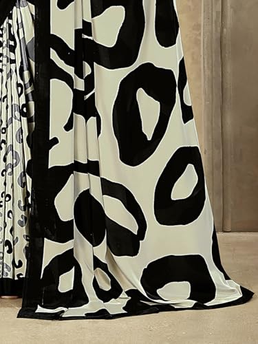 Image of SIRIL Women's Crepe Silk Printed Saree with Unstitched Blouse Piece