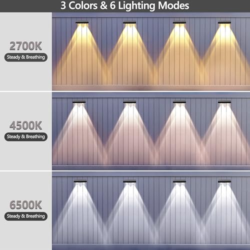 Image of Brizled Solar Fence Lights Outdoor, 6 Modes 2700 /4500 /6500K 250ml Fence Solar Lights, IP65 Waterproof Outdoor Wall Light Landscape Lighting for Backyard Garden Patio Deck Railing Wall Poolside, 8 Pack