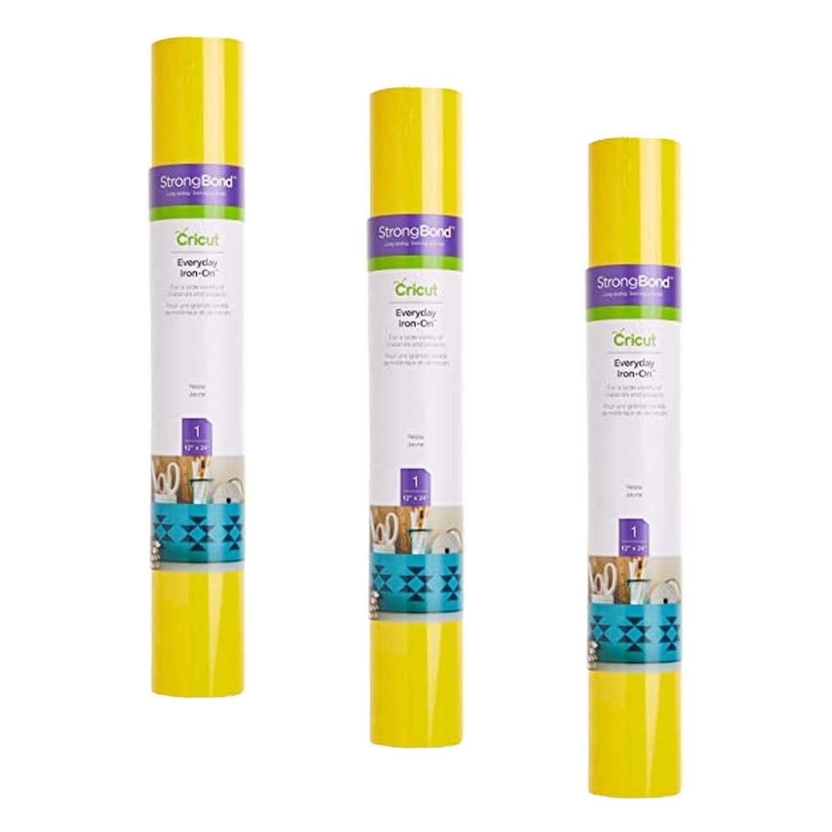 Cricut Everyday Iron On - Yellow, 3-Pack of 2ft Rolls (12"x24"), 6ft Total - HTV Heat Transfer Vinyl for Shirts, Apparel, Hats &amp; More - Compatible with Maker &amp; Explore Machines