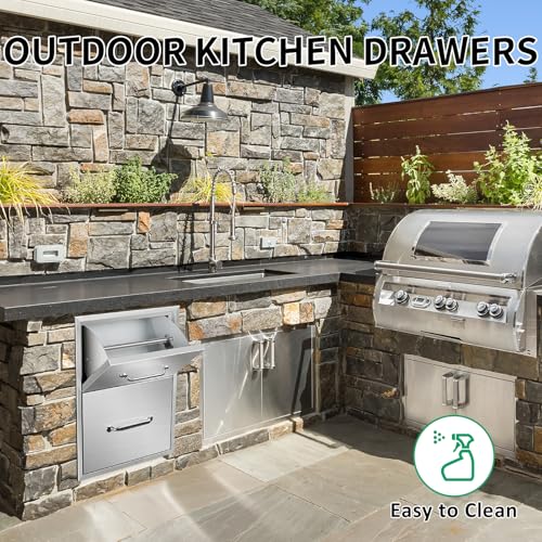 Image of Outdoor Kitchen Drawers 16 inch W x 20 inch H x 20 inch D Stainless Steel Paper Towel Drawers with Ergonomic Handle for BBQ Island, Patio Grill Station & Outdoor Kitchen Cabinets