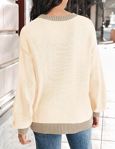 ZESICA Women's Casual Long Sleeve Crew Neck Pullover 2025 Fall Ribbed Knit Loose Contrast Color Sweater Tops4