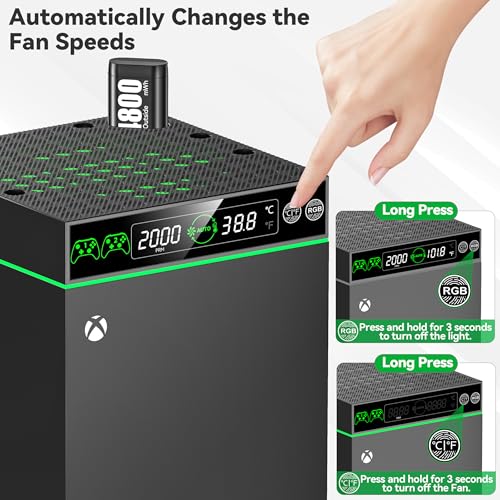 Ventilador Xbox Series S & X Auto, Cargador Mando Xbox Series X con 2 x 4800 mWh Baterías Recargables, Enfriador Xbox Series X Accesorios Xbox - imagen 4