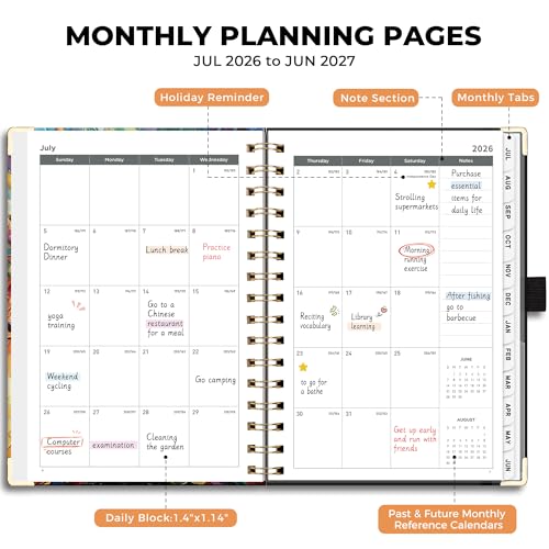 AHGXG Academic Planner 2026-2027, July 2026 - June 2027, Weekly and Monthly, 5.7" x 8.3", Hardcover, Spiral-Bound, Calendar, Agenda for Women, Student, School, 12-Month Tabs (Colourful Tree) - Image 3